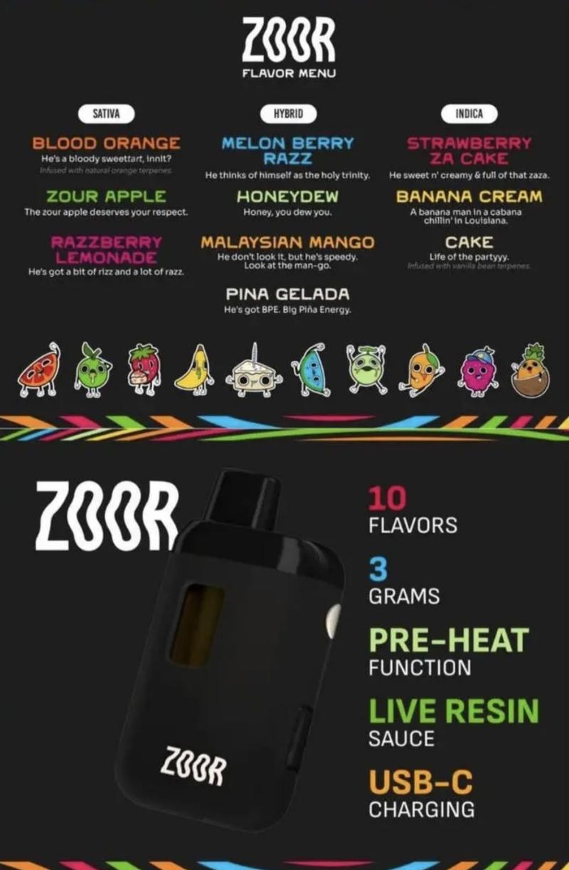 ZOOR LIVE RESIN 3G THC VAPE **FREE SHIPPING**